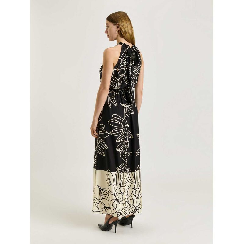 Veronika Maine Black Orchid Border Print Halter Maxi Dress image number 1